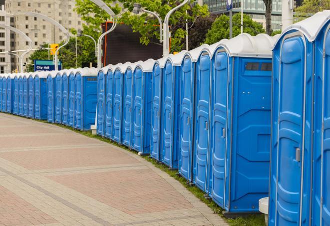 Seasonal porta potty units set up at a Mechanicsburg, Pennsylvania venue