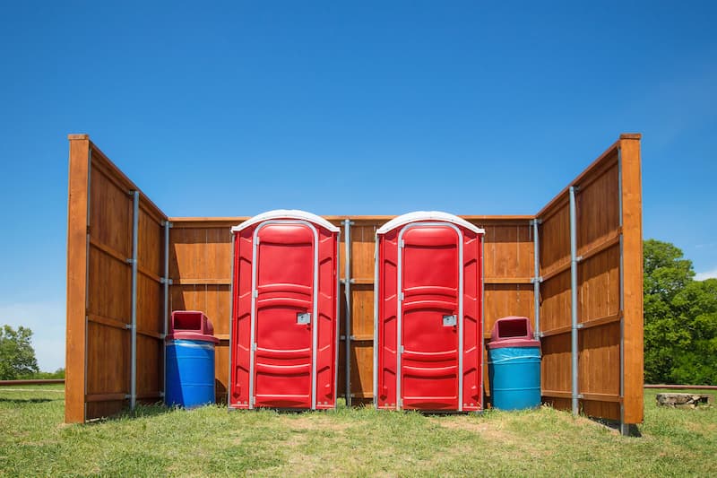Short-term porta potty units staged for delivery in Mechanicsburg, Pennsylvania
